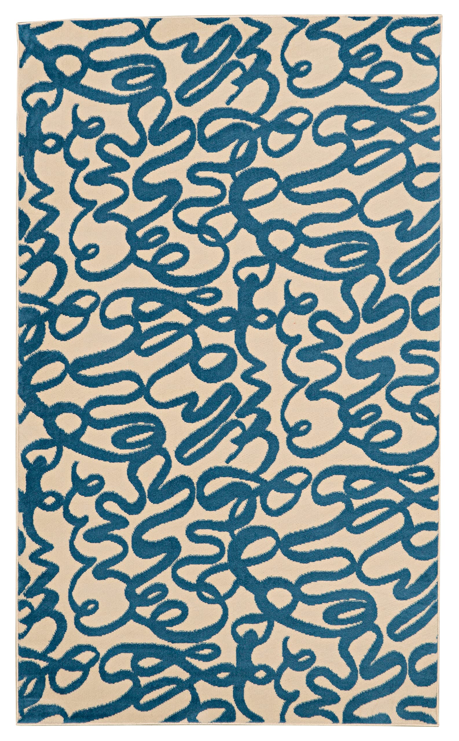 Linon Home Decor Products Leona Mika Cream and Blue 65 X 93 Area Rug