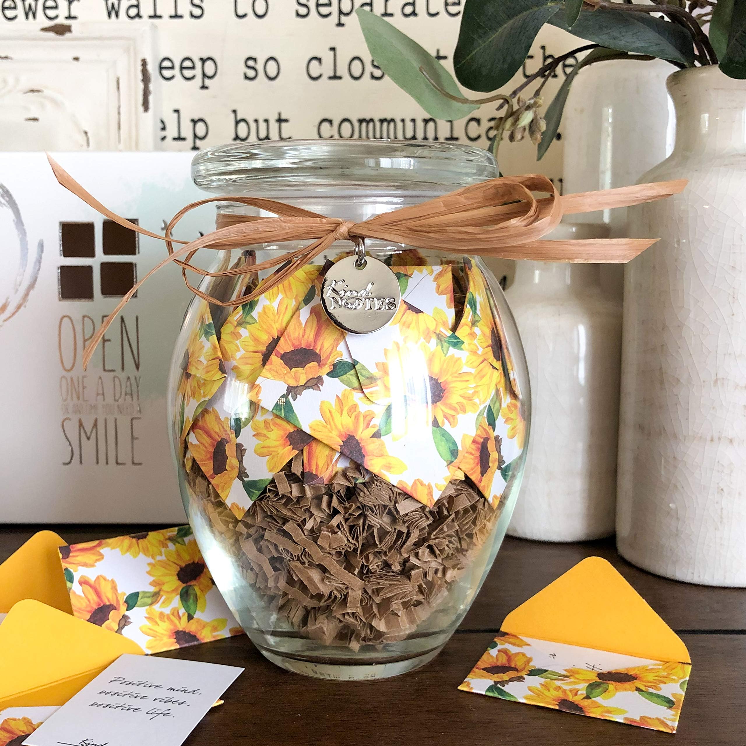 KindNotesGlass Keepsake Gift Jar with SYMPATHY Messages - Sunflower Garden Design
