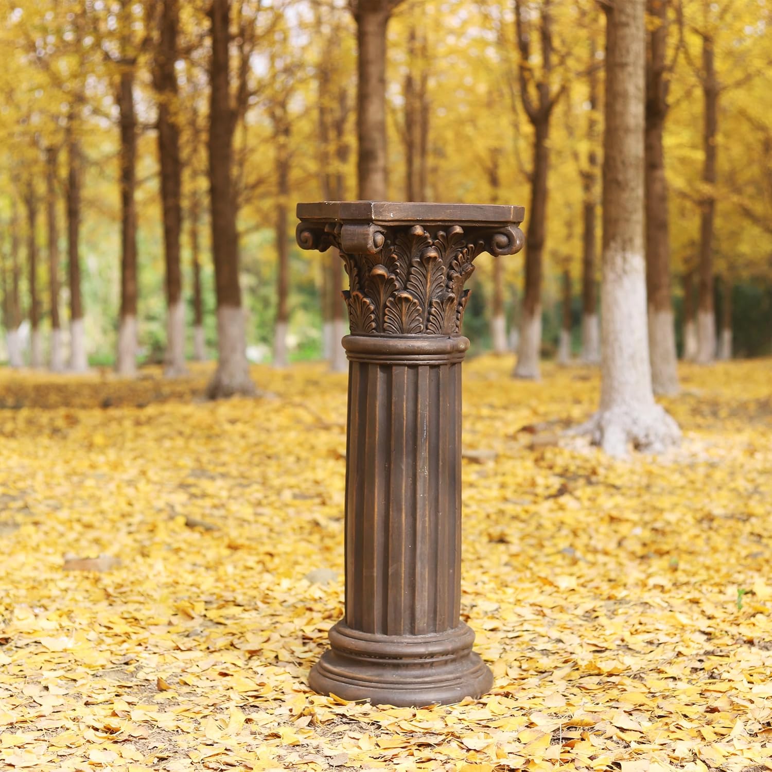 OUTOUR Unique Magnesium Oxide Corinthian Greek Column Pillar with Stand Base Pedestal for Indoor Outdoor Garden Backyard Courtyard Patio Decor33.5’’High,Antique Bronze