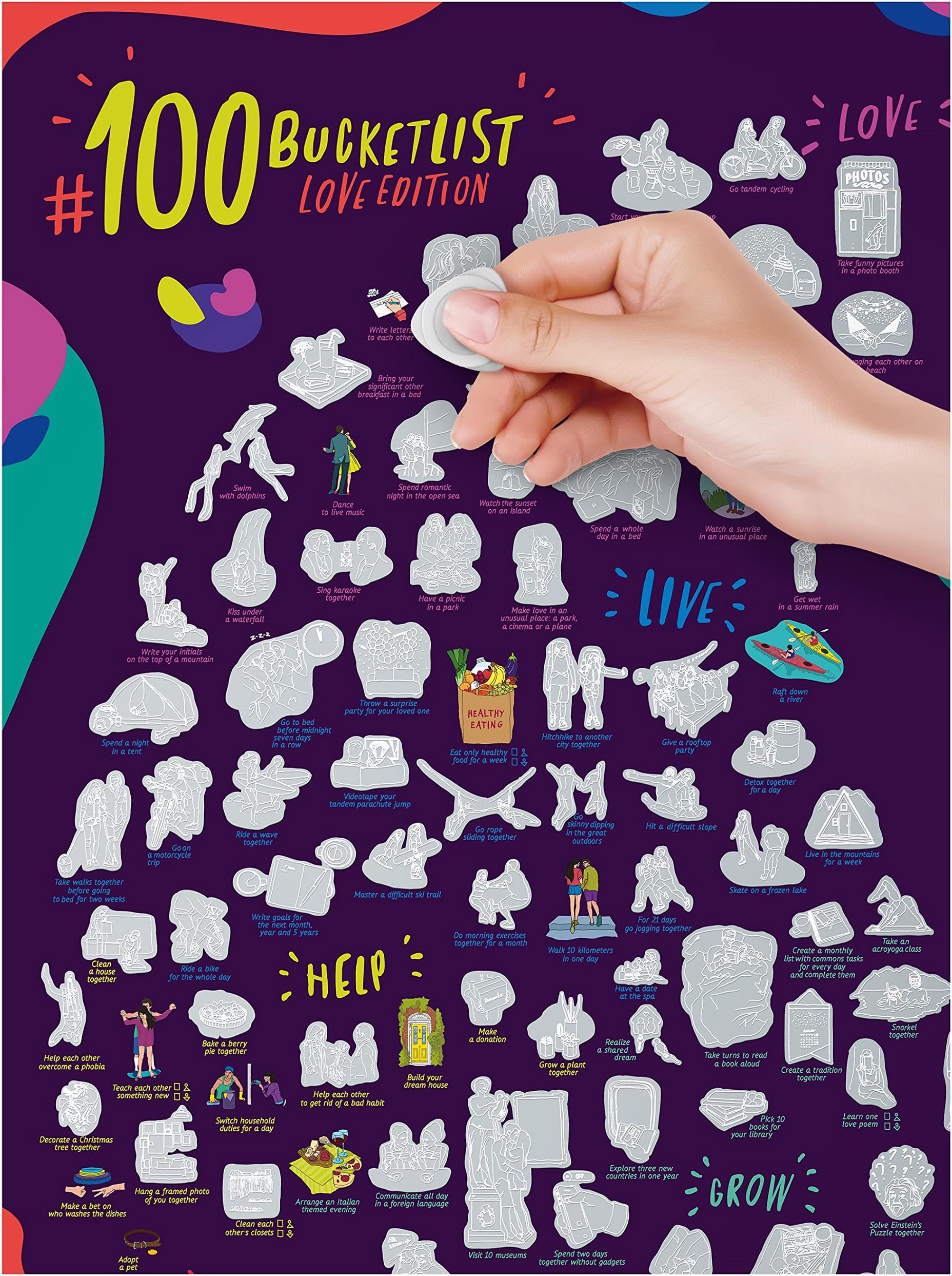 1DEA.me Scratch Off Poster #100 Bucket List Love Edition - Awesome Ideas for Spending Time Together