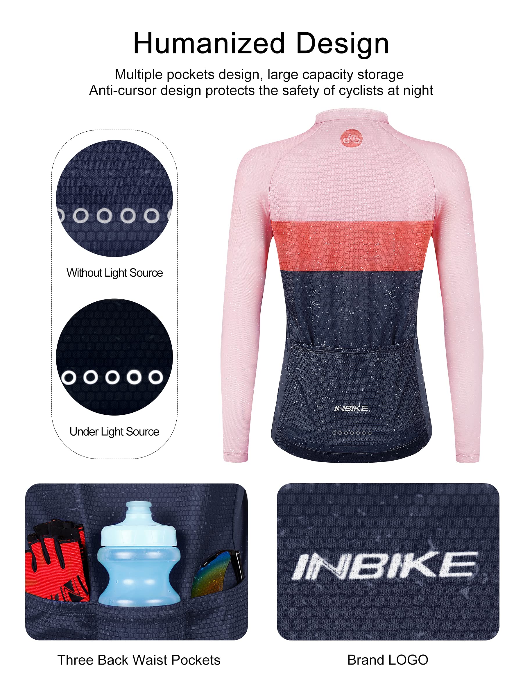 INBIKE Maglia Ciclismo Donna Estiva Maglia MTB Maniche Lunghe Tessuto a Rete Traspirante Compressione Anti-Odore Leggero