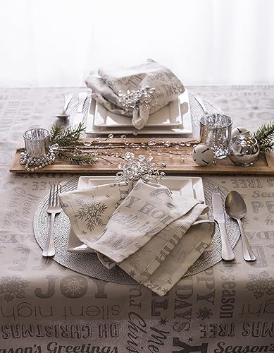Miniatura 5 de DII Decoración de cocina de lino de tela metálica para mesa de comedor, mantel de Navidad, 60 x 84 pulgadas, collage navideño plateado