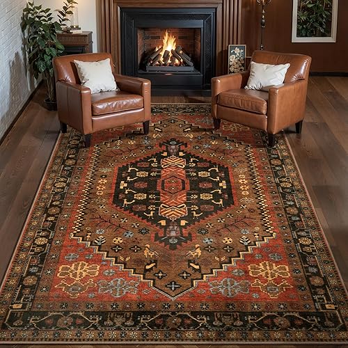 Ciicool 3x5 Area Rug, Washable Red Boho Rugs for Bedroom