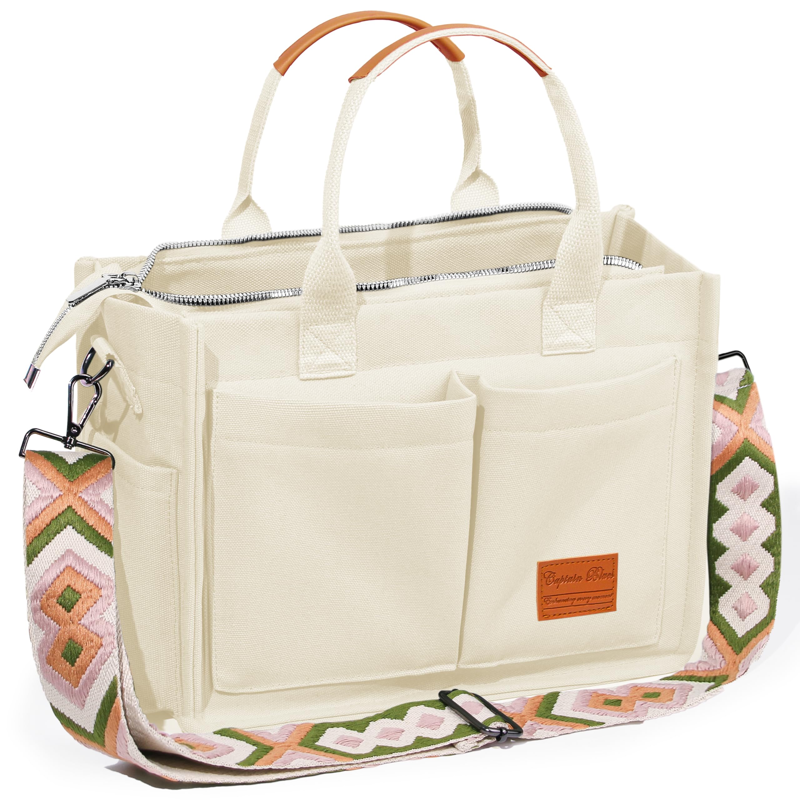 Captain Blues Canvas Tasche Damen, große Tote Bag, Arbeitstasche Damen, Handtasche Umhängetasche Schultertasche mit Fächern für Uni, Schule, Shopper