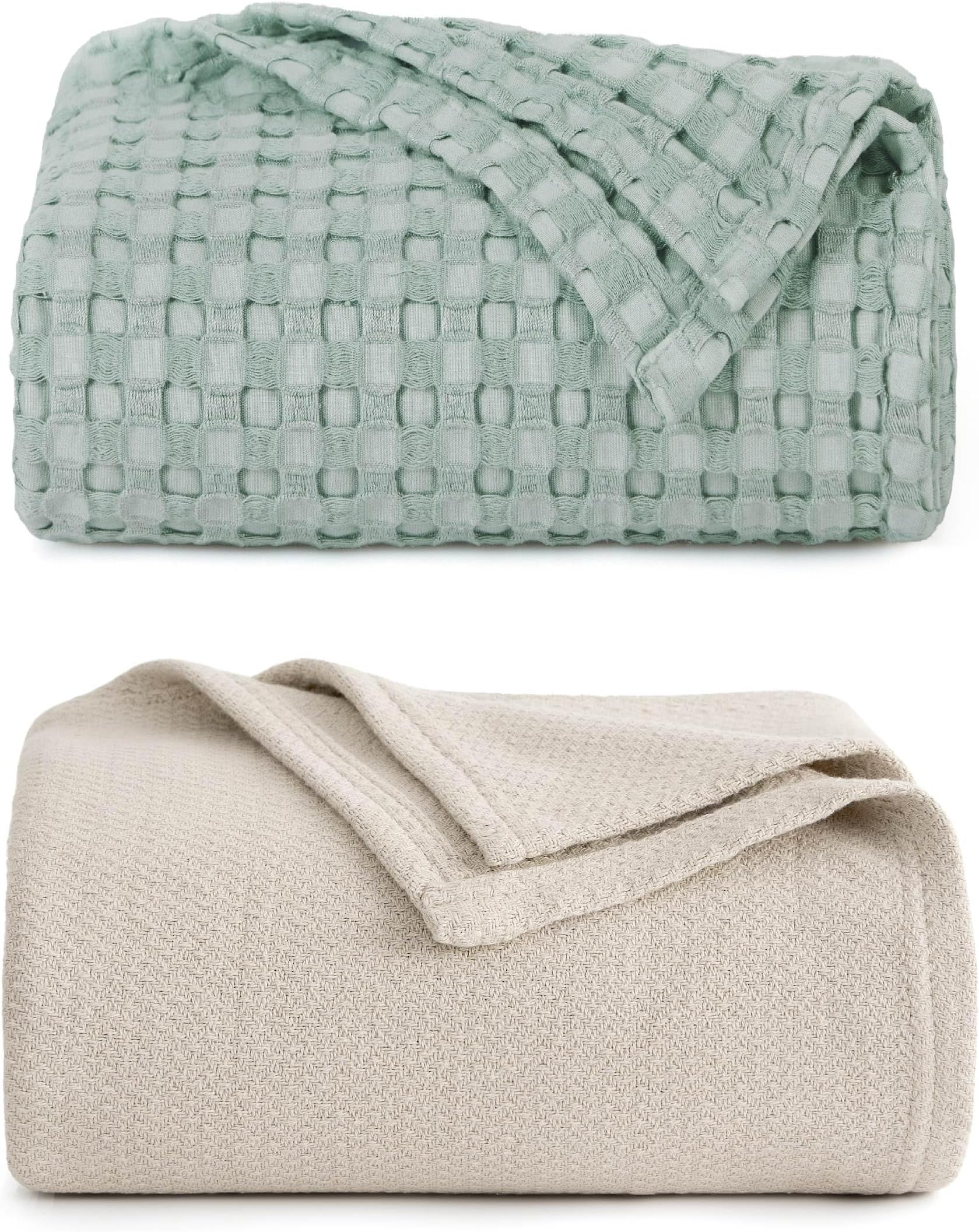 Bedsure Bundle of 1 Cotton Herringbone Weave Blanket King