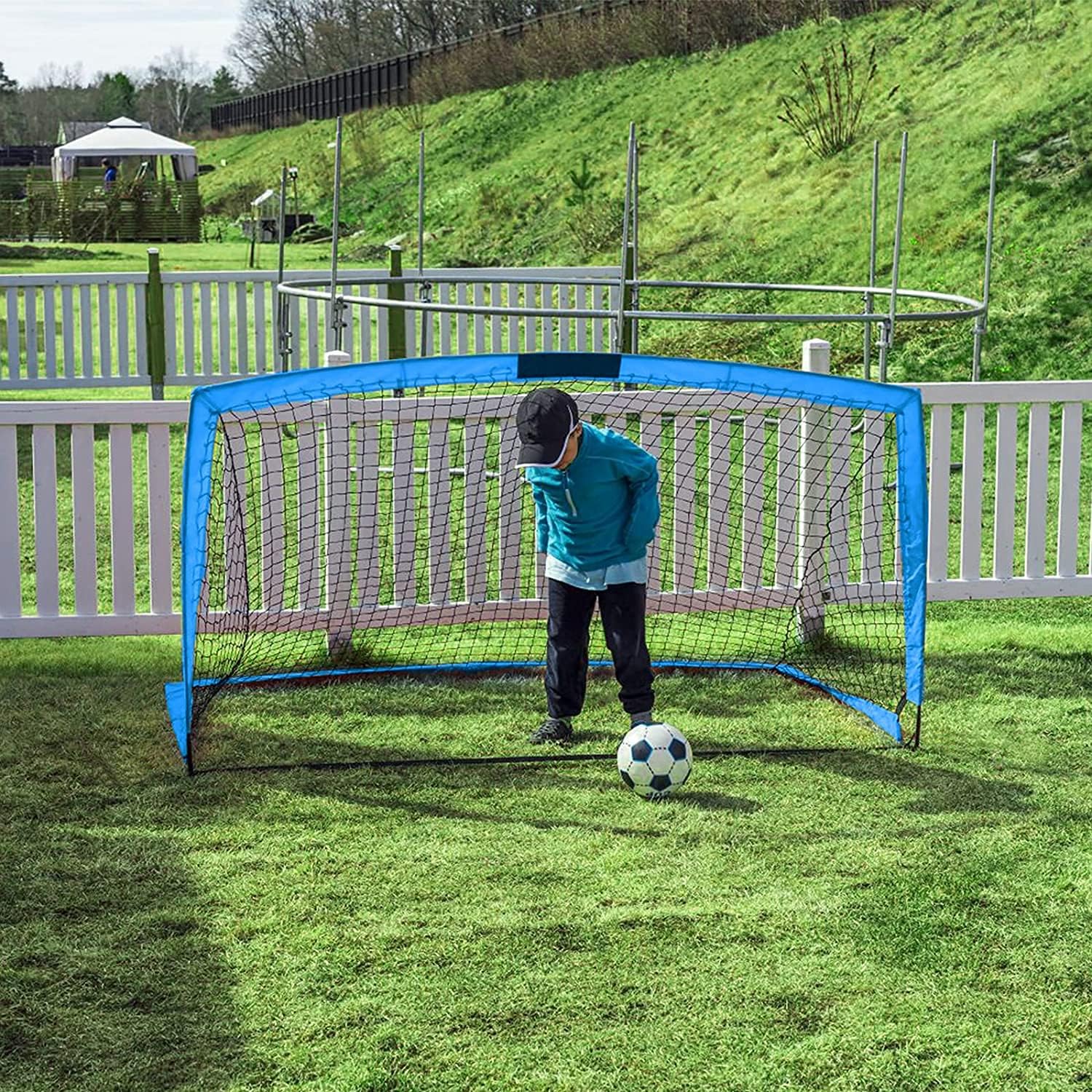 Portable Folding Soccer Goal (Size 6'x4') Soccer Net for Kids and Teens Backyard Training and Playing Games for Outdoor and Indoor Practice, with 450D Oxford Cloth Carry Bag(1 Pack,Blue) : Sports & Outdoors