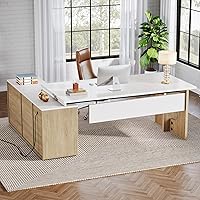 Tribesigns 74.8" L-Shaped Executive Desk with Cabinet, Shelves & CPU Storage - Modern White Wood Home Office Workstation