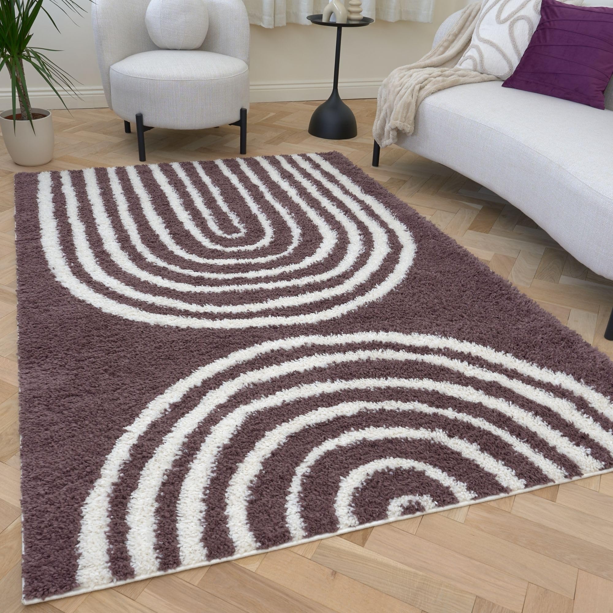 THE RUGS Moodi Rainbow Design Shaggy Soft High Pile Living Room Rug Runner in Purple | Size: 200cm x 290cm