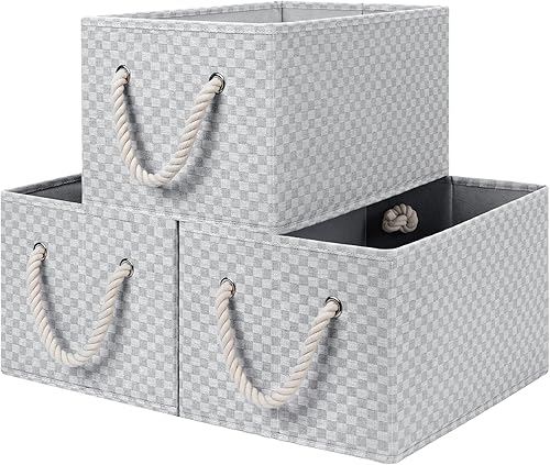Miniatura 8 de StorageWorks - Contenedores decorativos de 32 L para estantes, canastas de almacenamiento de lona para armario, con asas de poliuretano, para lavar