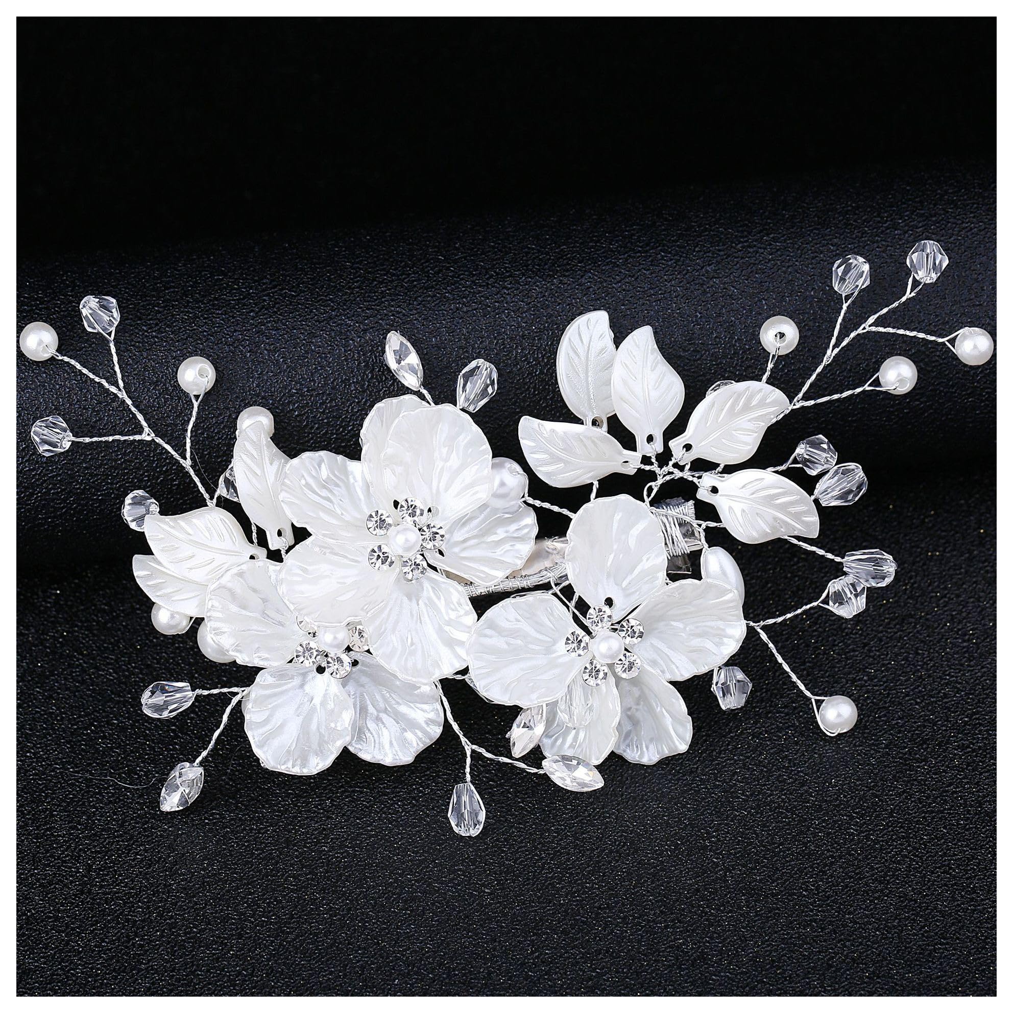 Xansema Bride Pearl Flower Hair Comb for Women and Girls, Wedding Floral Rhinestone Bridal Hair Piece Side Combs Hair Accessories for Wedding Party