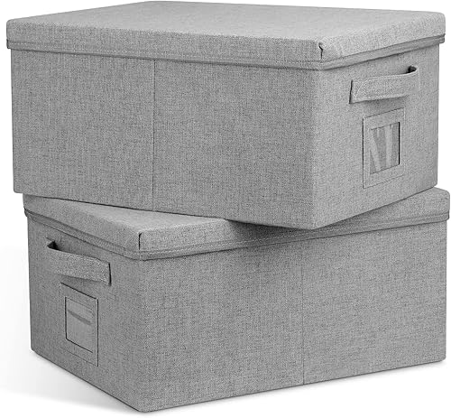 Cajas de almacenamiento de armario con tapas de 22.8qt gris, contenedores de almacenamiento plegables para recuerdos, contenedores de almacenamiento