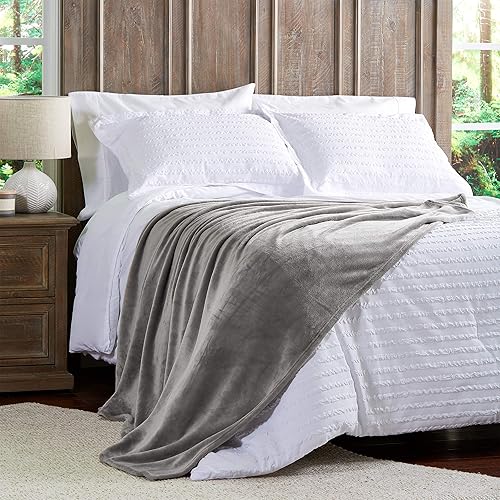 Miniatura 4 de Lavish Home Manta de terciopelo de microfibra de gran tamaño, de poliéster sólido, transpirable y lavable a máquina, color gris piedra