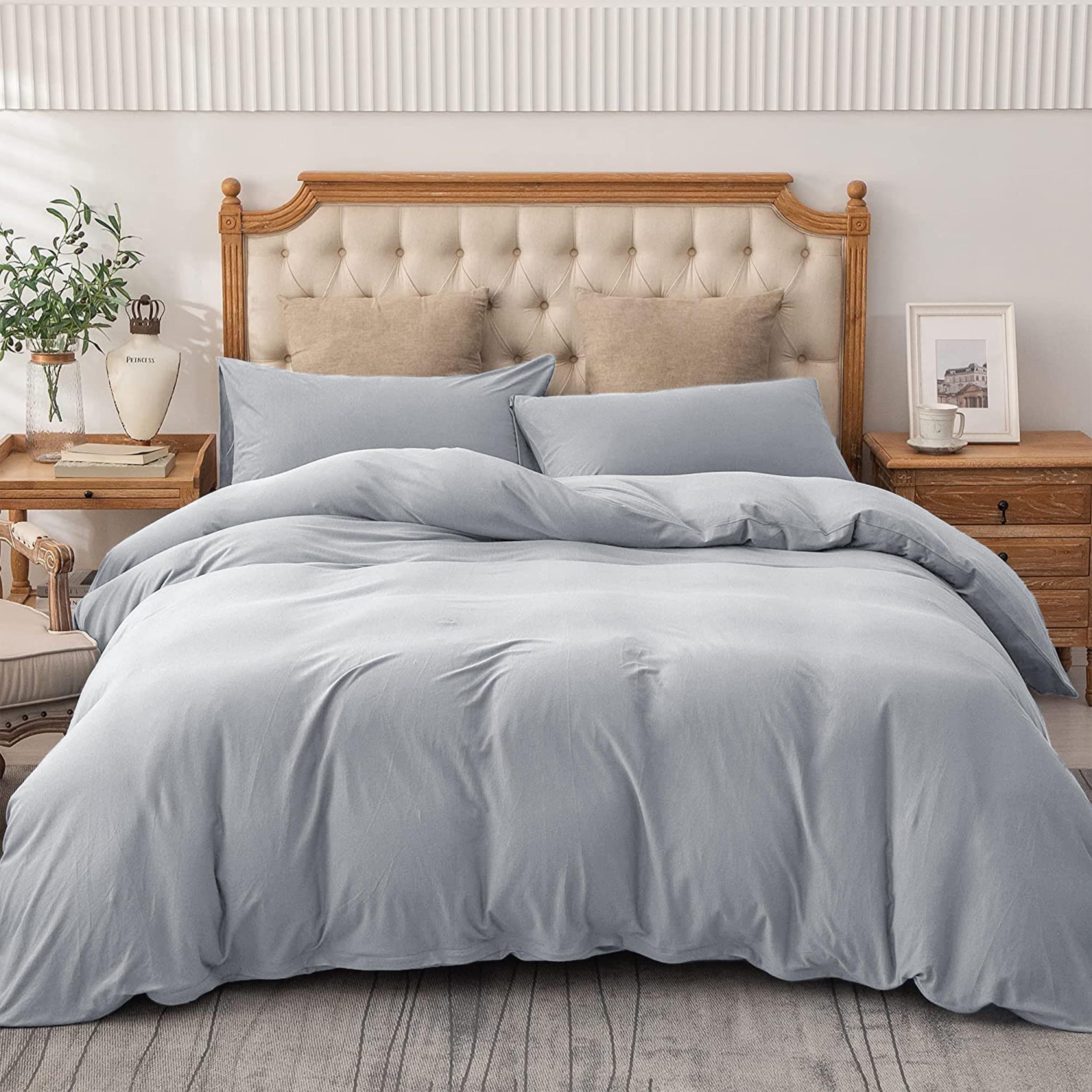 AMEHA King Size Duvet Cover Sets Plain Dyed Quilt Bedding with Pillowcases Soft Breathable Microfibre Bed Set Silver