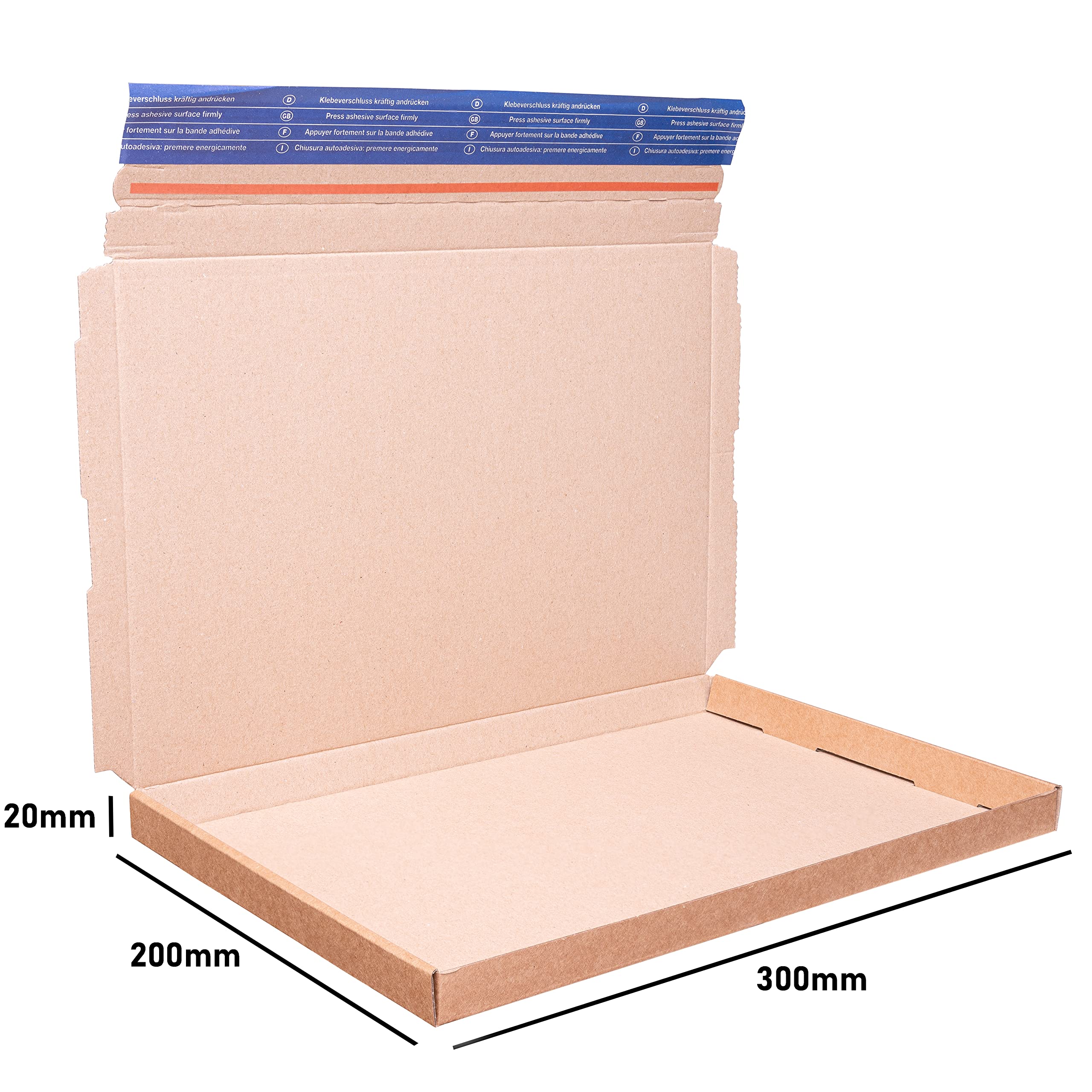 BIGtec 350 Großbriefkartons 300 x 200 x 20mm braun Faltschachtel Post Großbrief Karton Versand Verpackung Postkarton Selbstklebeverschluss selbstklebend Aufreißfaden DHL Paket Päckchen DPD Hermes GLS