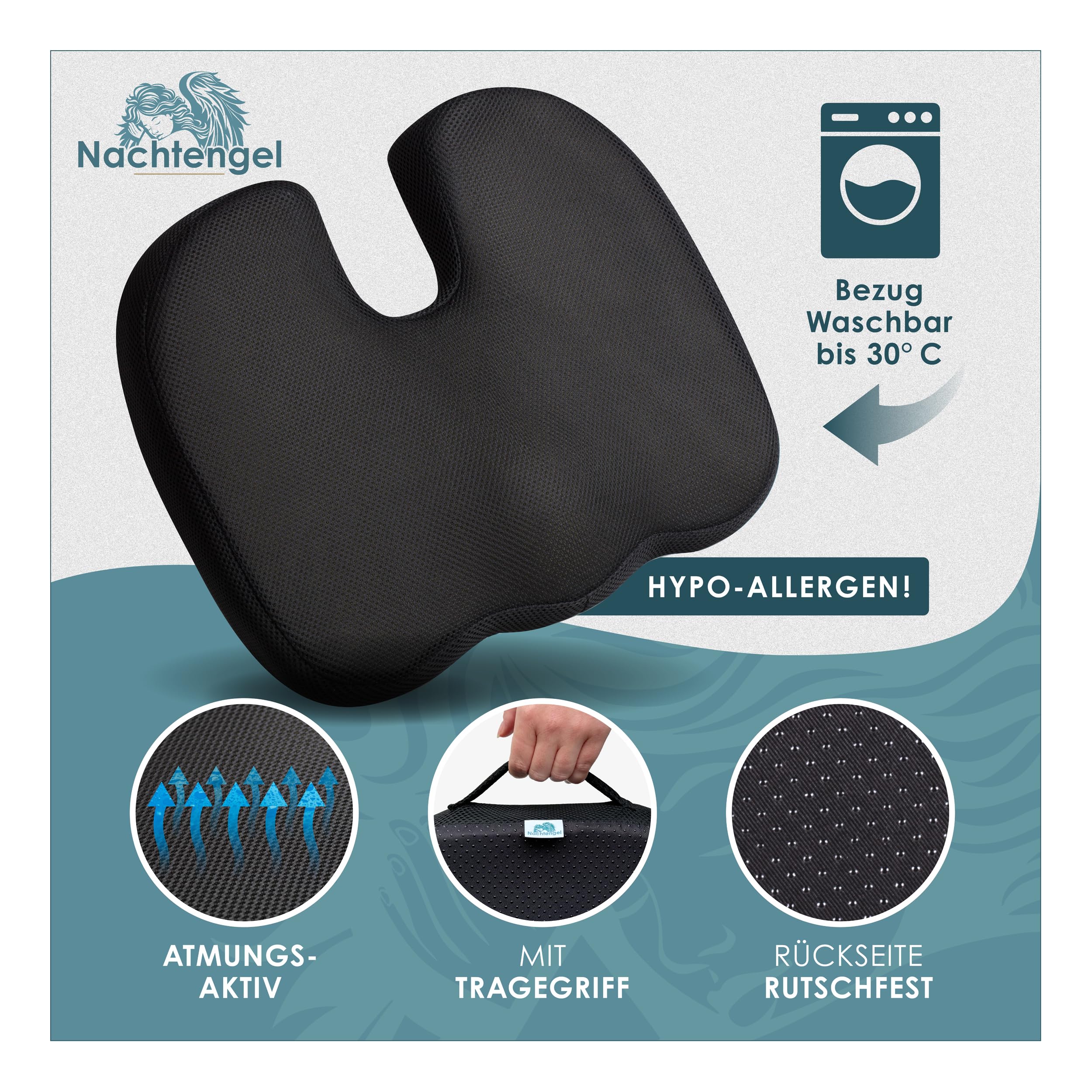 Cuscino ortopedico con memory foam (3 gradi di durezza) per comfort ergonomico, sollievo dal coccige e riduzione del dolore, ideale per sedia da ufficio, seggiolino auto e così via. (1