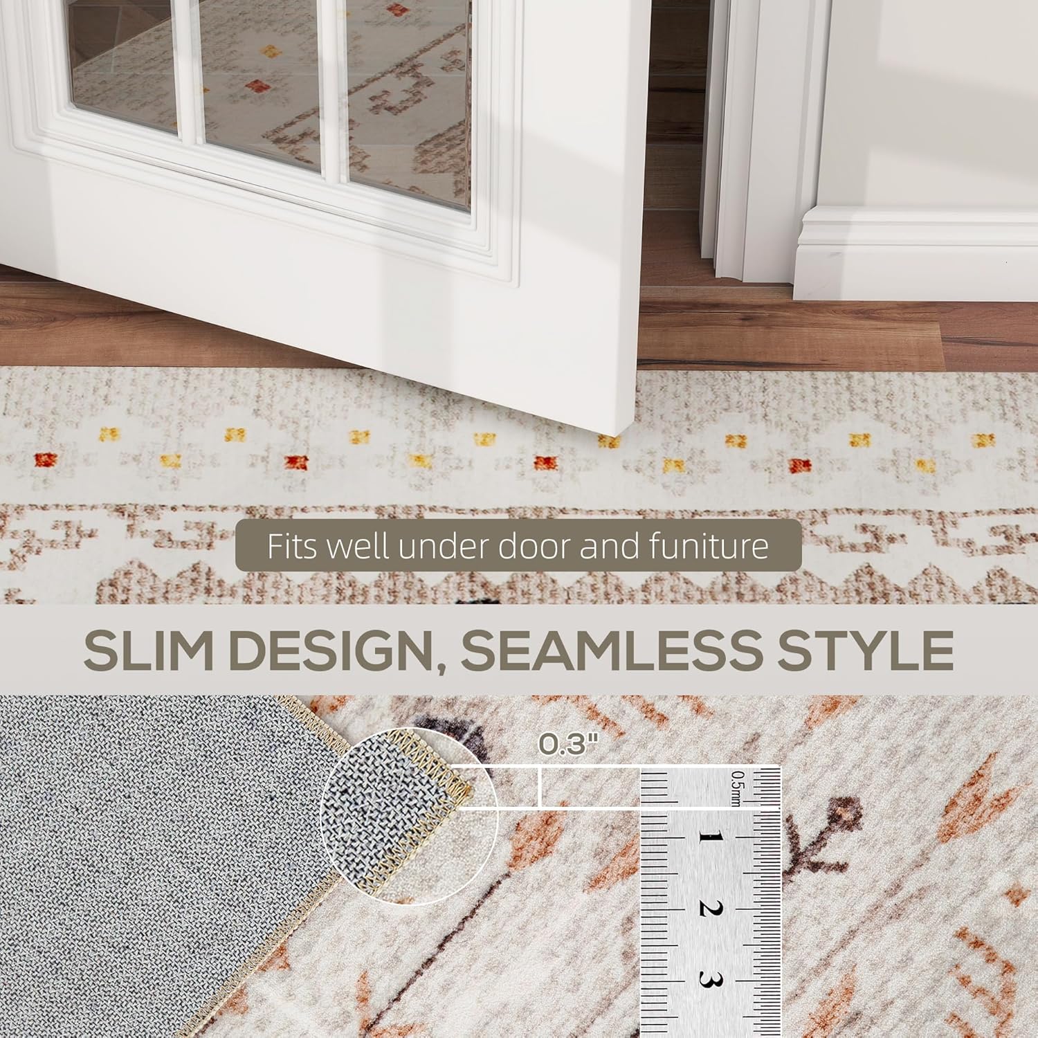 HOMCOM Machine Washable Area Rug, 8 x 10 Vintage Oriental Medallion Distressed Rugs for Living Room, Non-Slip Low Pile Boho Carpet for Bedroom Dining Room, Soft Printed Floor Mat, Brown