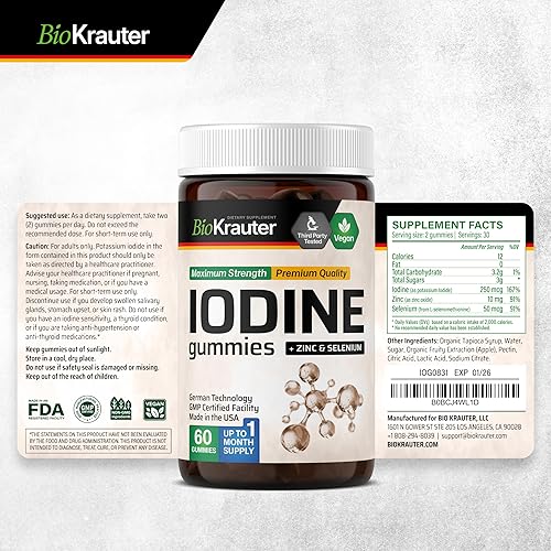 Miniatura 10 de Gomitas de yodo - Suplemento de apoyo tiroideo para el cerebro, la energía y el sistema inmunológico - Gomitas de suplemento de yodo con zinc y