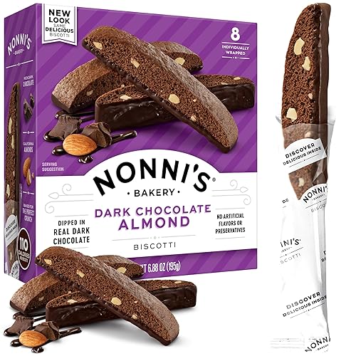 Miniatura 8 de Nonni's Galletas italianas Biscotti de chocolate oscuro y almendras, 3 cajas de galletas de chocolate negro, galletas biscotti envueltas