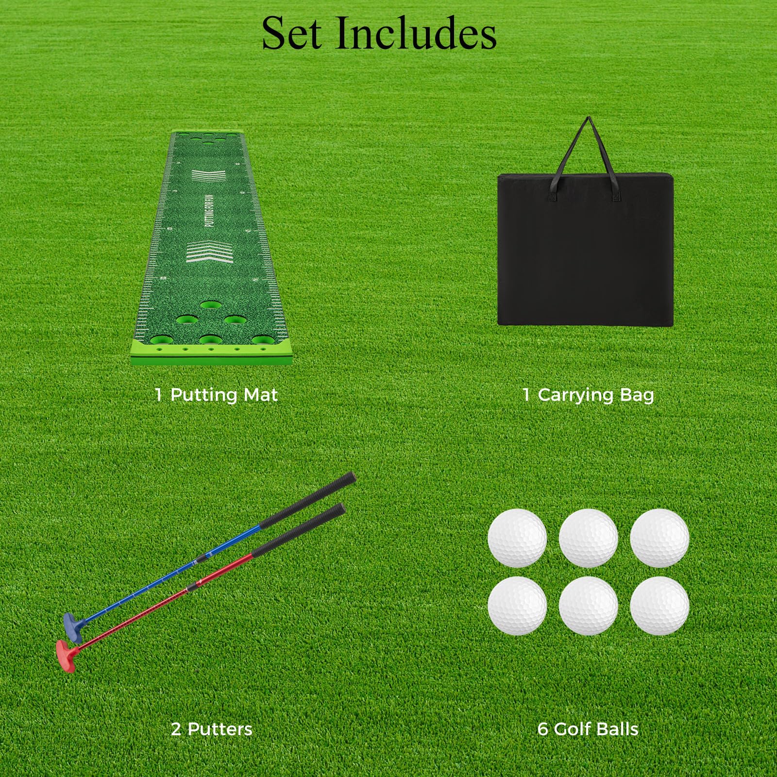 LIFEZEAL Tappetino da Golf Pieghevole, Tappetino per Colpire con 12 Buche, Alllenamento per Golf, Hitting Mat, con 2 Mazze da Golf Telescopiche, 6 Palline, Borsa, Professionisti e Appassionati