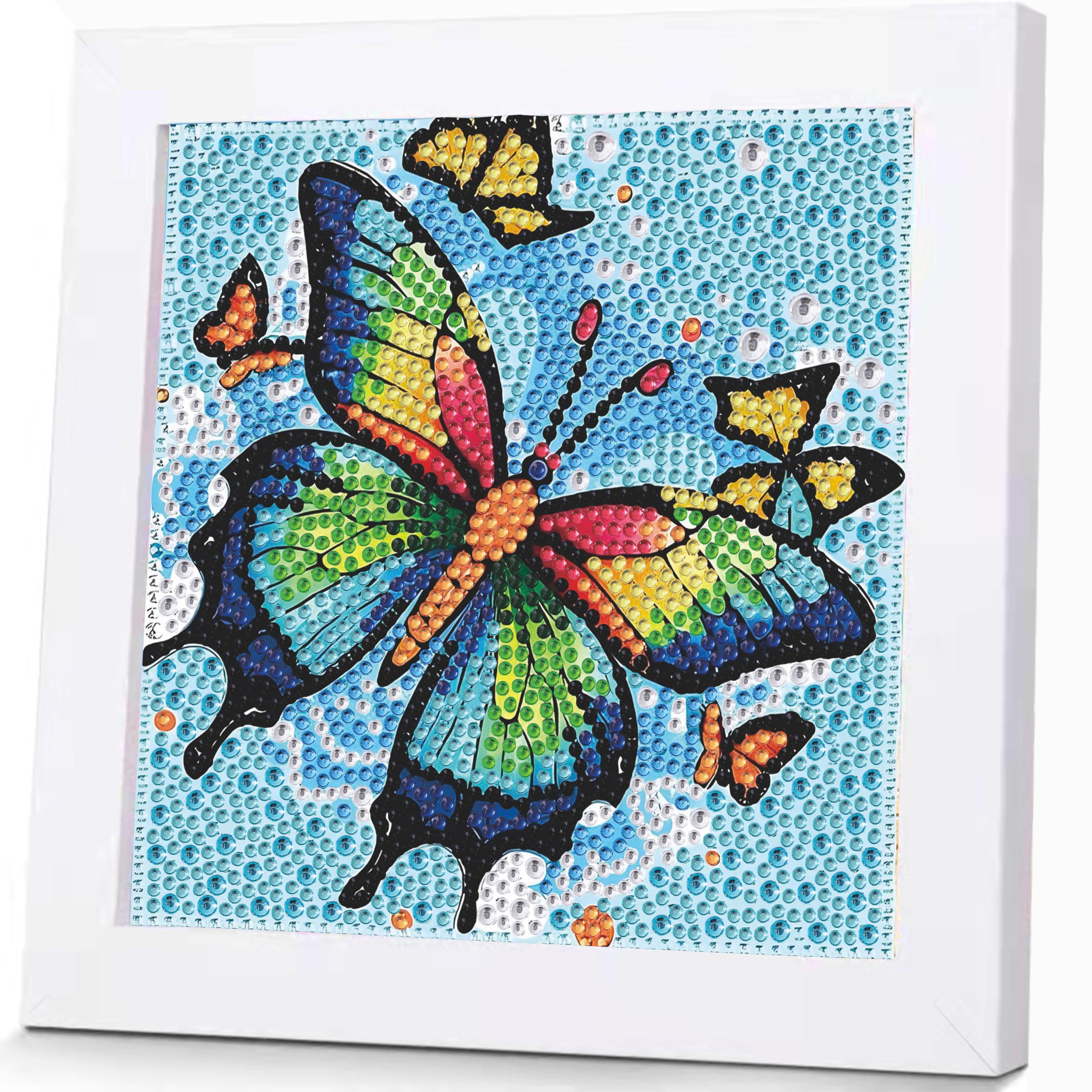 eimivrc Butterfly Diamond Art Kits for Kids,with Wooden Frame Easy Cute 5D Diamond Art Painting Kids Kits,Diamond Art Painting for Home Wall Decor(7x7 inch)