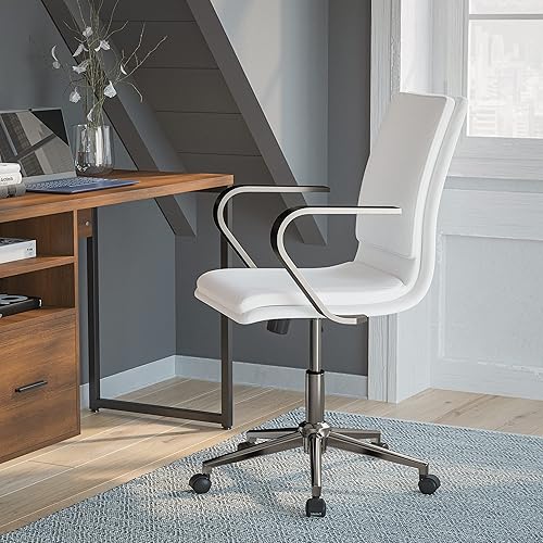 Miniatura 22 de Flash Furniture James Silla ejecutiva de oficina de diseño con respaldo medio, tapicería LeatherSoft gris topo, base y brazos cromados cepillados,