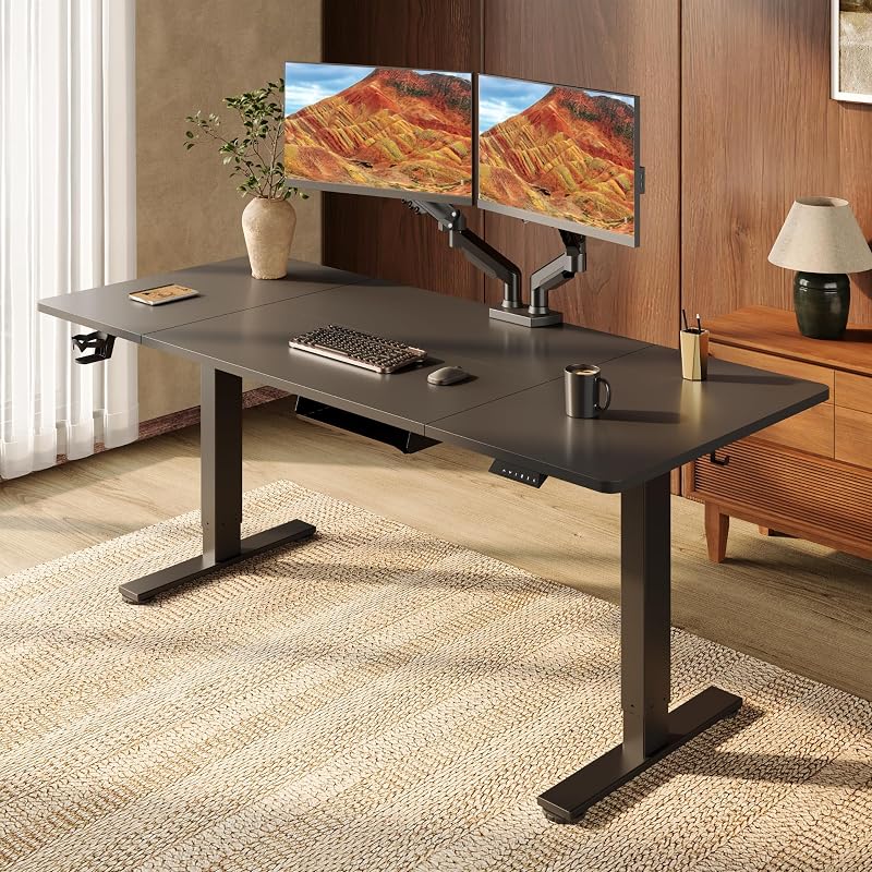 SANODESK 79x32'' Large Height Adjustable Ergonomic Electric Standing Desk | Stand Up Desk Home Office Computer Workstation Extra Large Sit Stand Desk with Splice Board (Black Frame + Black Top)