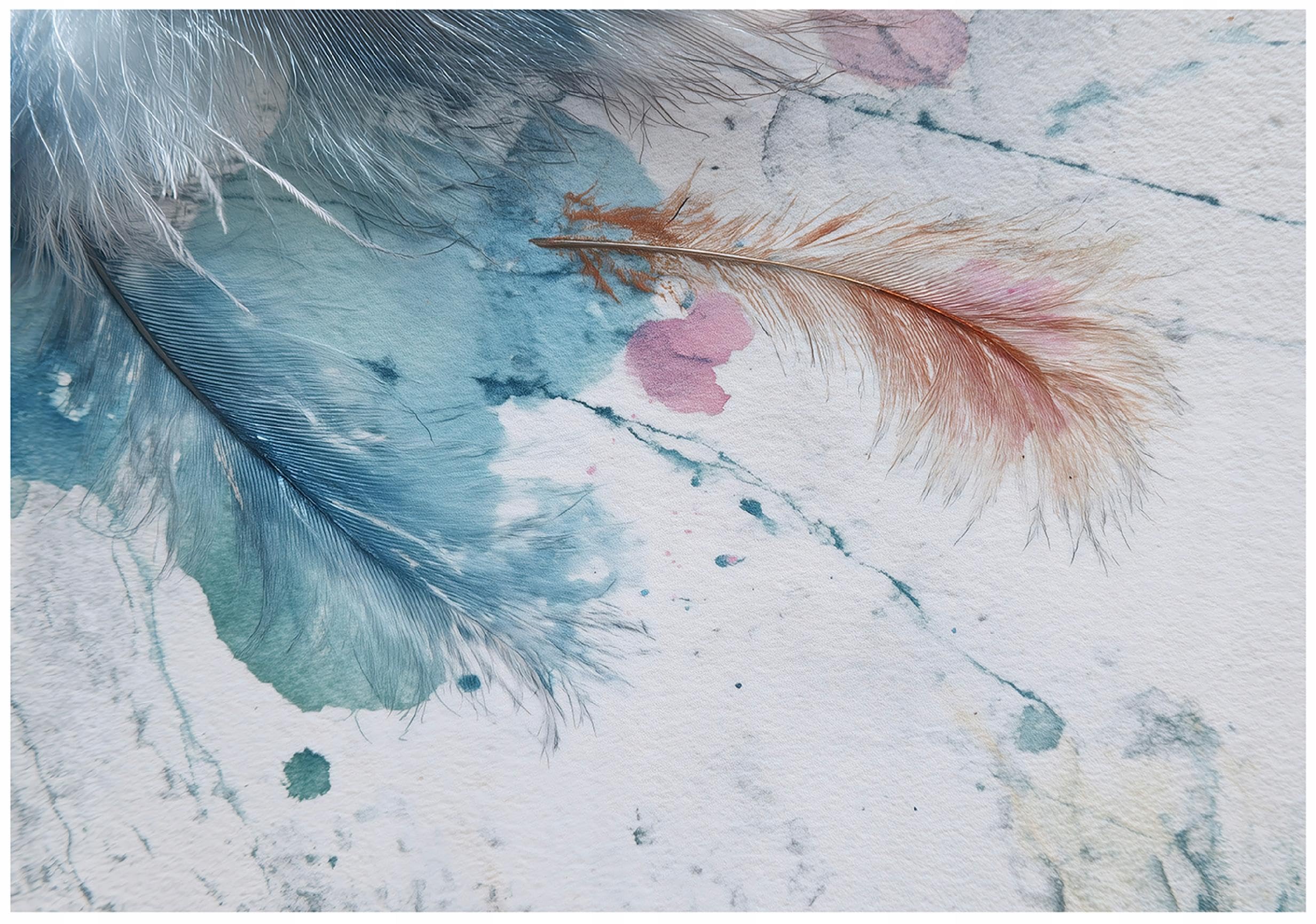 Wallarena Feathers Blue Non-Woven Photo Wallpaper 300 X 210 Cm
