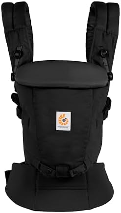 Ergobaby Adapt Babytrage für Neugeborene ab Geburt 0–48 Monate | 3-Positionen SoftTouch Cotton Ergonomische Babybauchtrage Rückentrage Baby-Tragetasche, 3,2-20kg, Black