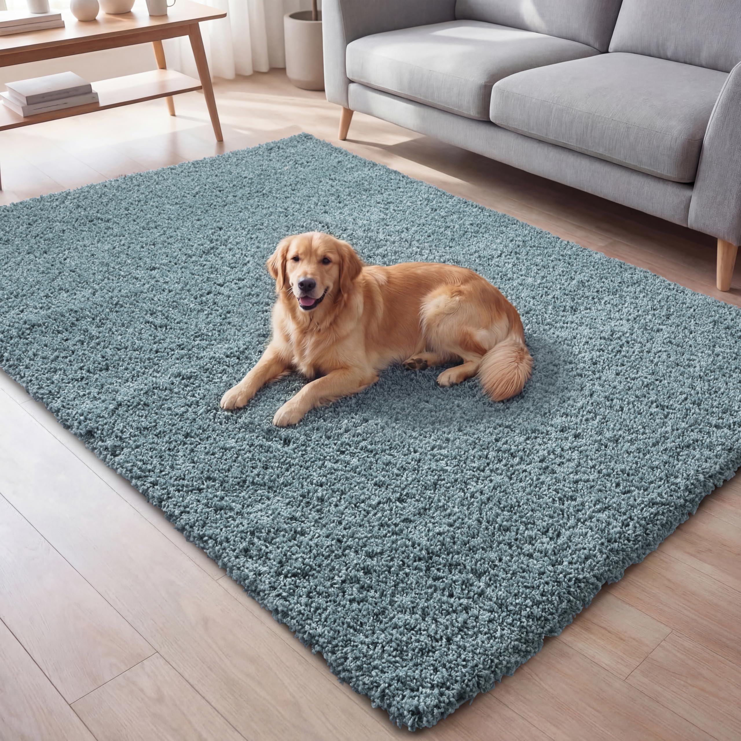 Ruglenza Shaggy Area Rug 200x290 cm Blue - Extra Large Fluffy Rug, Ultra Thick 45mm Deep Pile, OEKO-TEX Certified, Soft Shaggy Carpet with Jute Backing, Ideal for Living Room & Bedroom