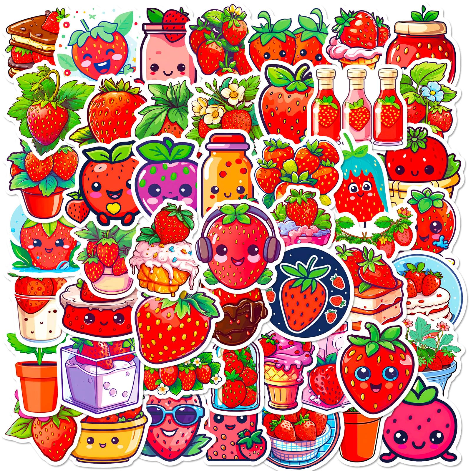 50 Stück Rote Herzen Erdbeeren Aufkleber Auto Laptop Telefon Gitarre Skateboard Motorrad Fahrrad Strawberry Stickers Set Vinyl Wasserdicht Aesthetic Aufkleber für Jugendliche Kinder Erwachsene