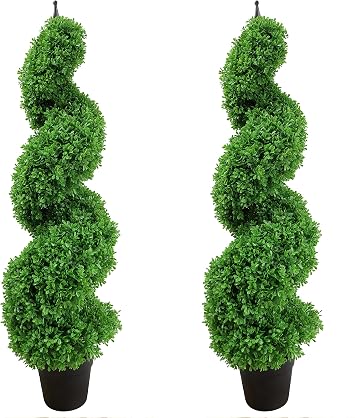 Two 43.3 inch/3.6 ft Artificial Boxwood Spiral Topiary Trees Faux Topiary Trees, Boxwood Topiary Artificial Outdoor Artificial topiaries Trees