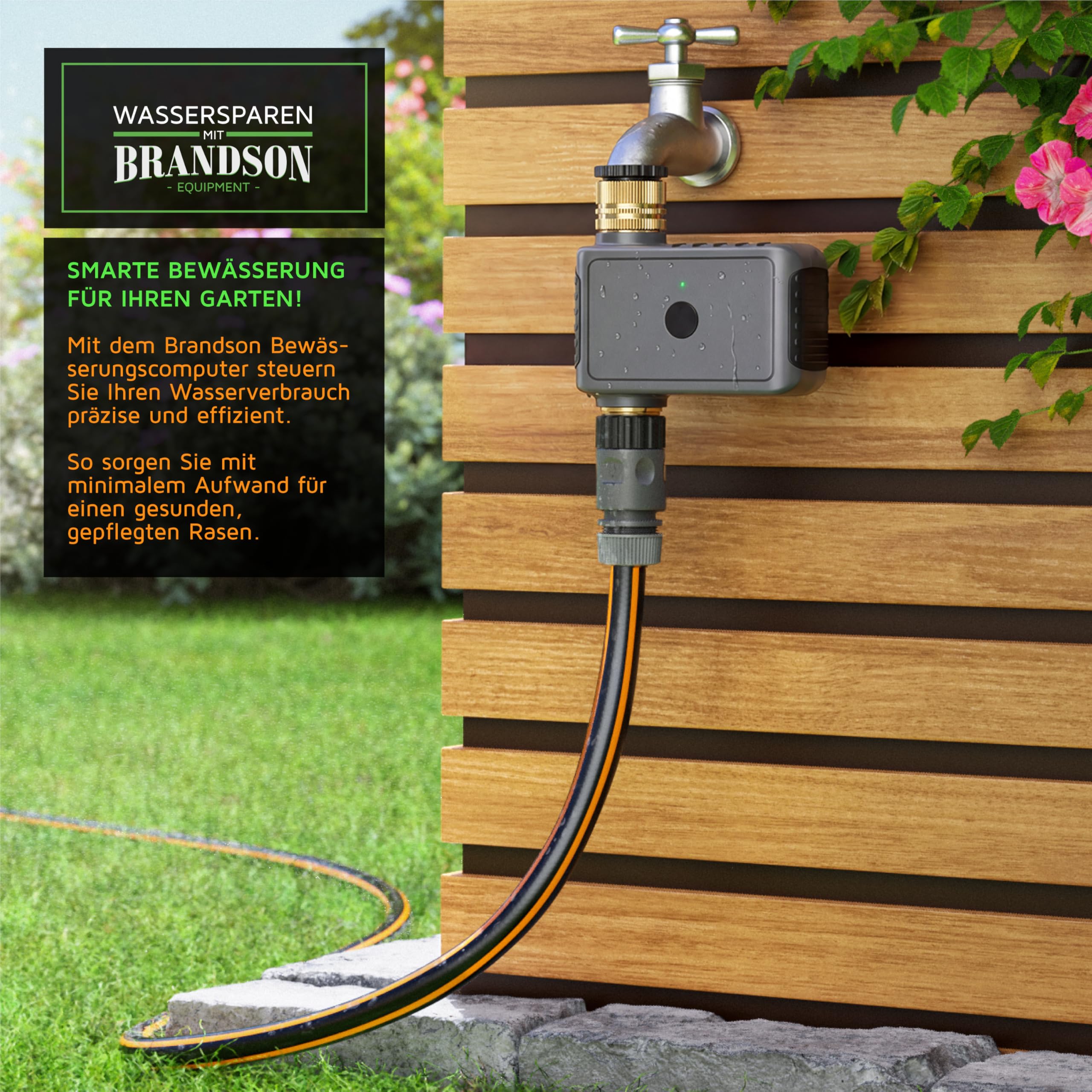 Brandson – Funk Bewässerungscomputer mit Fernbedienung – funkgesteuerter Bewässerungstimer – automatische Gartenbewässerung – 6 Voreinstellungen – Bewässerung für Balkon Garten Terrasse