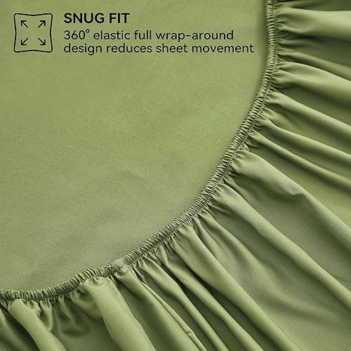 Miniatura 4 de JELLYMONI Juego de sábanas tamaño King, sábanas de microfibra de poliéster suave color verde aguacate para cama tamaño King, bolsillo profundo de