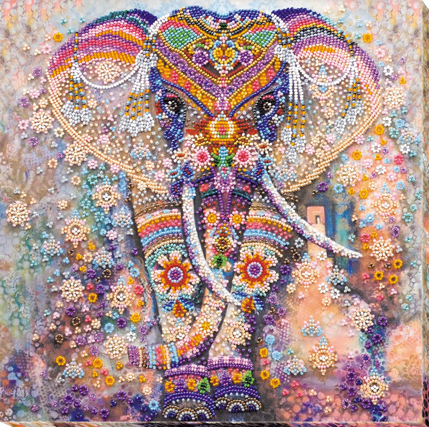 Abris Art Multi-Coloured Bead Encrusted Elephant, Miracle Of India Design, Embroidery Kit