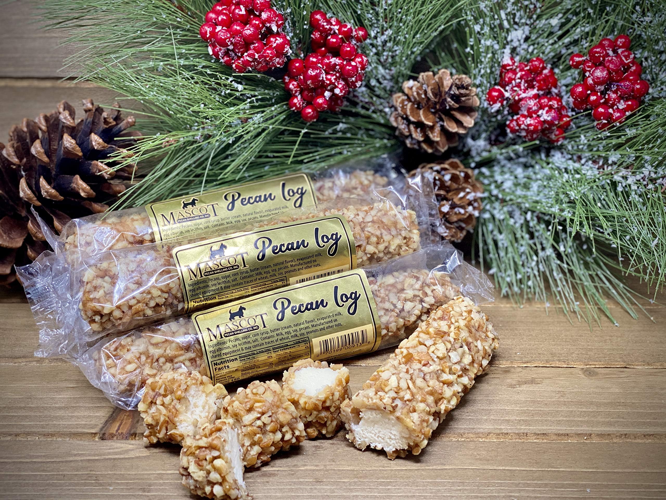 Pecan Logs Rolls 3 Pack in Seasonal Gift Box - 4 oz each, Mascot since 1955