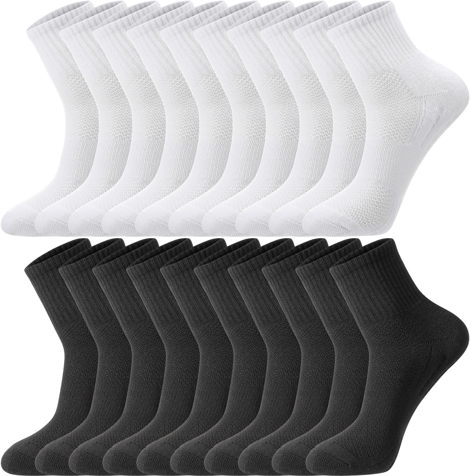 Zuimei10 Pairs Womens Sports Socks White Black, Cushioned Running Trainer Socks 4-7 Athletic Crew Anti-Blister Socks Breathable Ladies Ankle Socks Multipack for Workout Training Hiking Walking