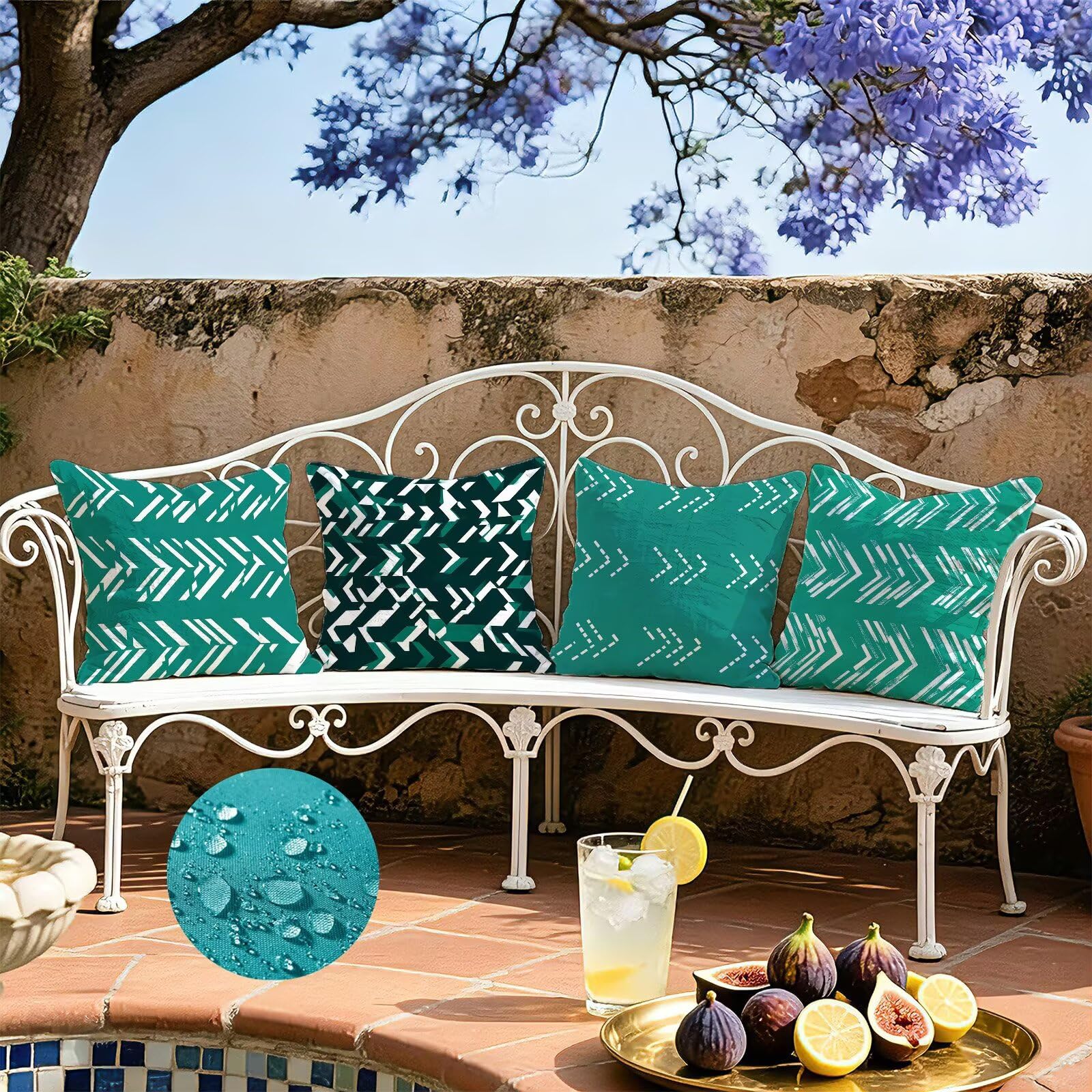 Blu Federe Cuscini Divano 65x65cm, Cuscini da Esterno Set de 4, Cod-109 | Lin Copricuscini Decorativi Letto Arredo, per Letto, Soggiorno, Giardino, Esterno, Casa Decorazione Set di 4 Linea