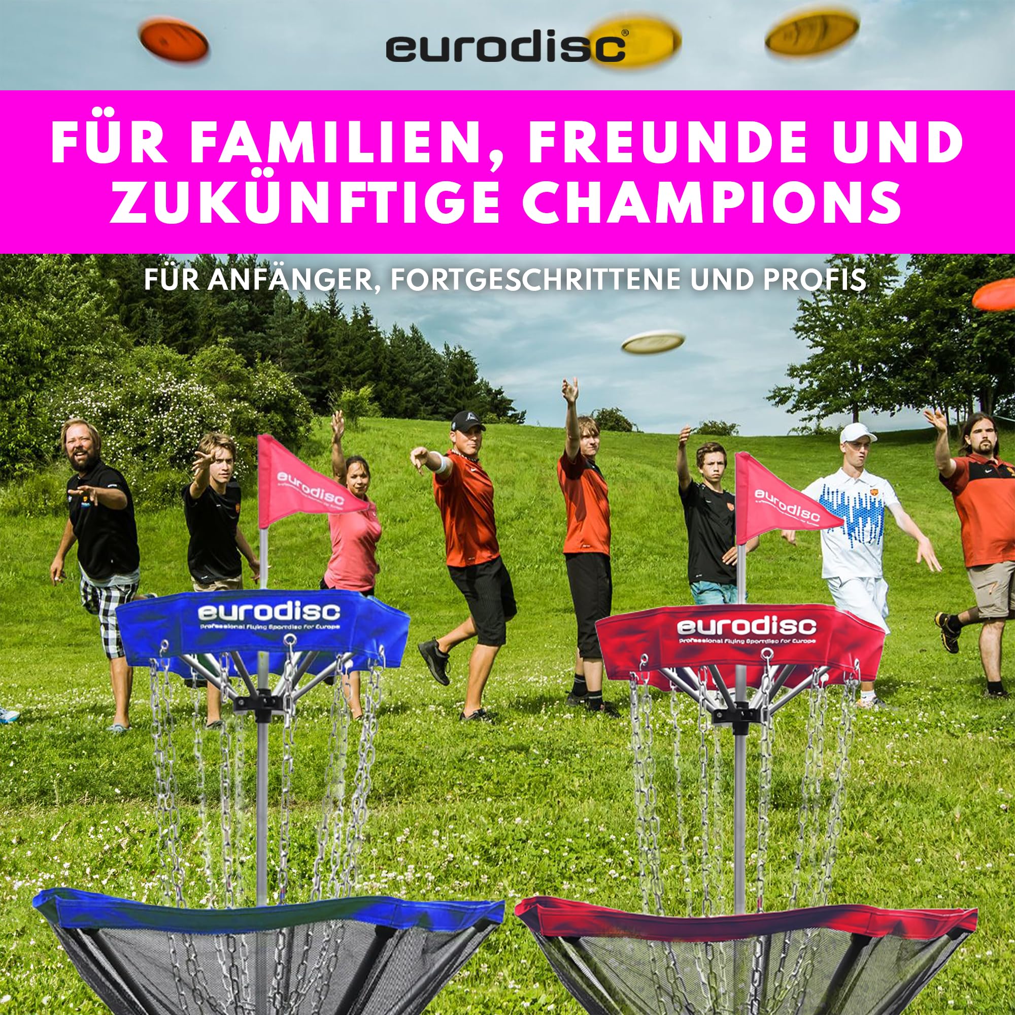eurodisc 1Click! Profi Discgolfkorb, leicht zu tragen, mit einem Handgriff aufgebaut, Familientrendsport Discgolf