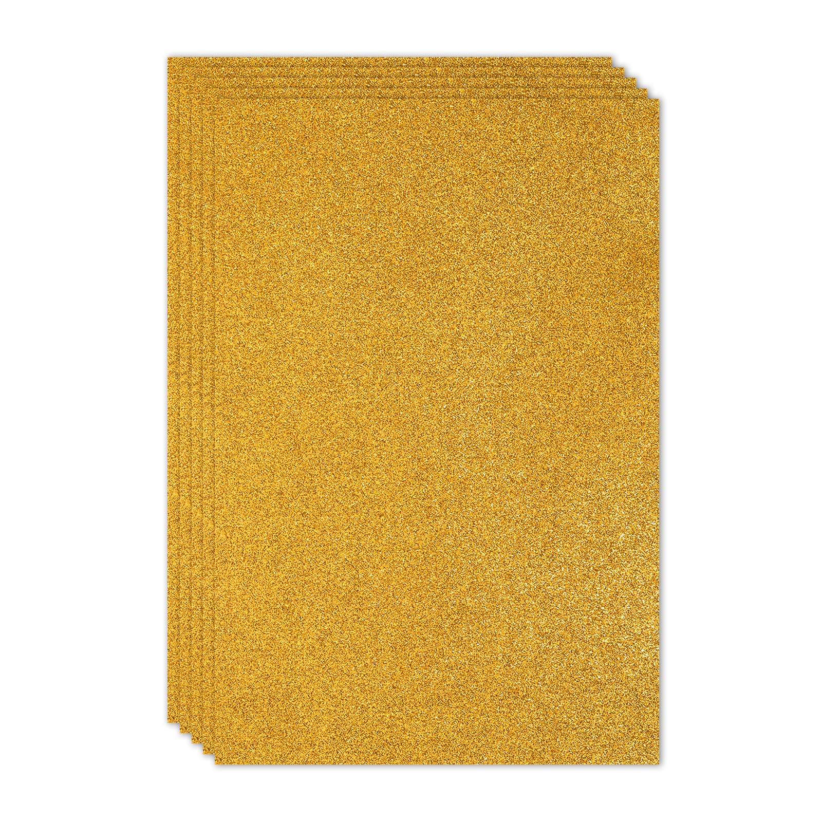PATIKIL Golden Shiny EVA Glitter Foam Sheet 11.8 x 7.9 Inch 2mm Thick with Back Adhesive Sparkle EVA Glitter Felt for Crafts DIY Project, 5 Pcs