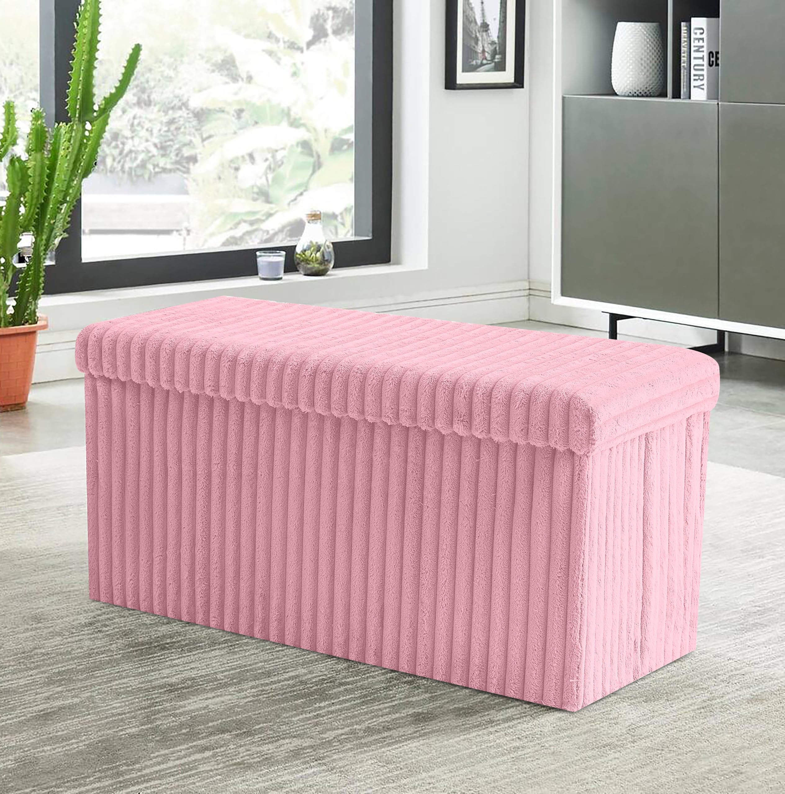 GC GAVENO CAVAILIA Ottoman Storage Box Chest With Lid | 76X35X35 Cm Pink Ottoman Blanket Box Seat | Foldable Storage Bench Footstool Toy Box For Living Room Hallway — image 1