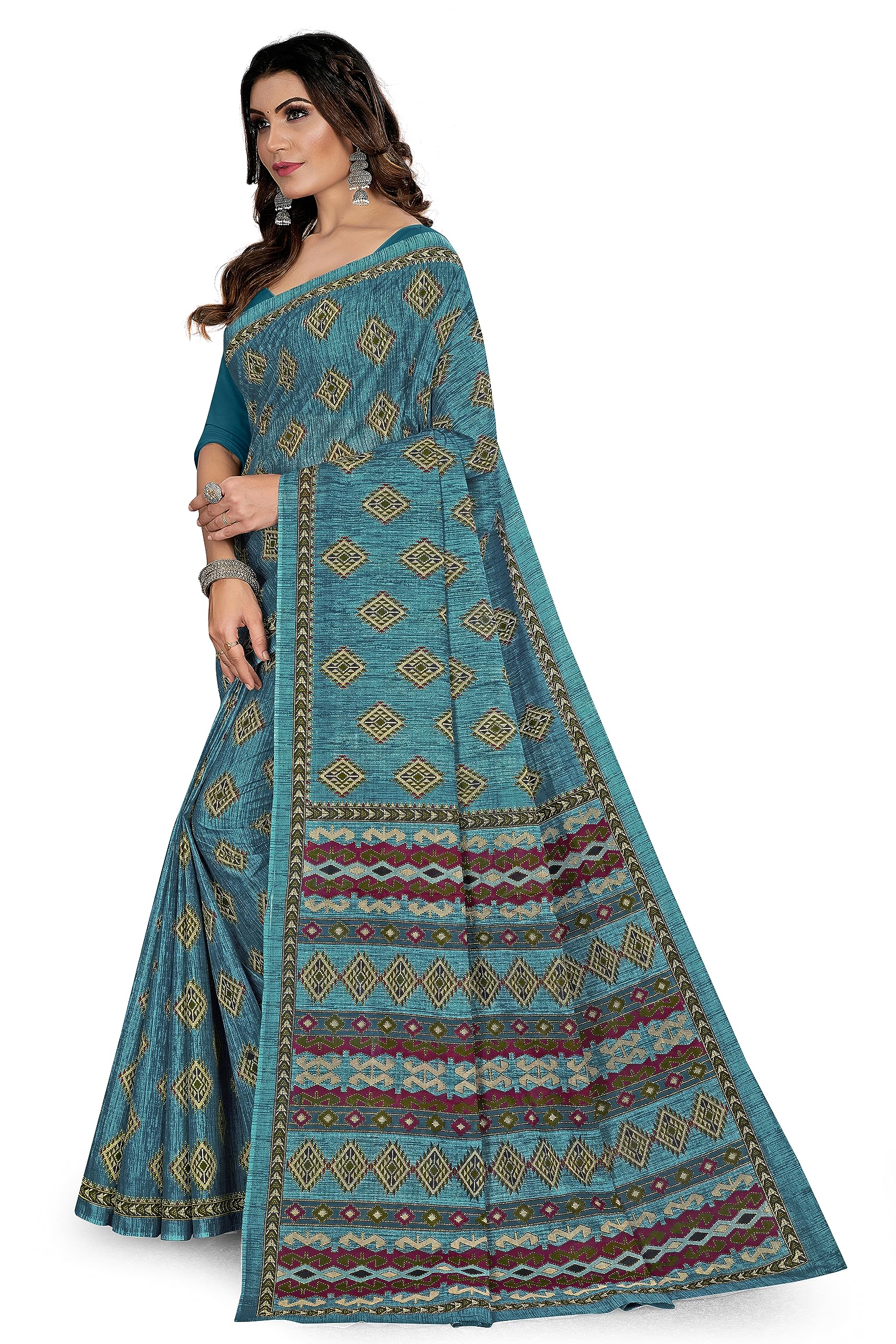 Tamaira Fashion Women's Handloom Print Pure Cotton Saree Without Blouse Piece(11212_Grey)