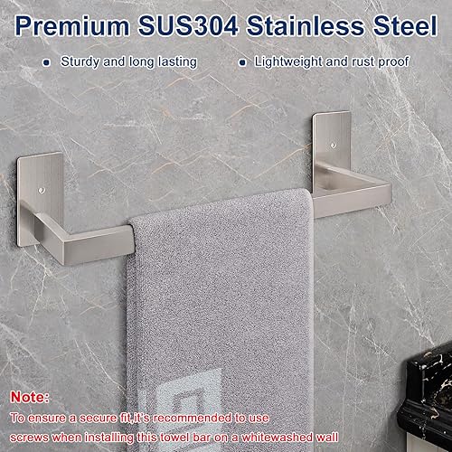 Miniatura 4 de NearMoon Toallero autoadhesivo para baño, cuadrado de acero inoxidable, estante de pared para baño, toallero para colgar, estilo contemporáneo,