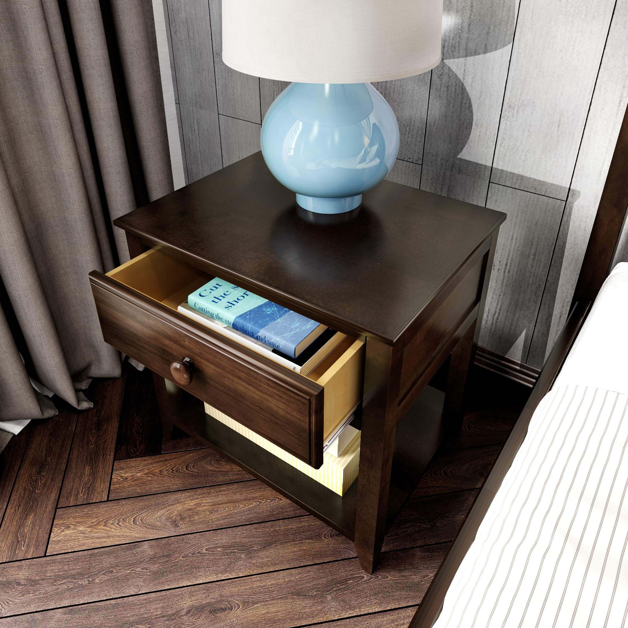 Plank+Beam Nightstand with Drawer and Shelf, Espresso