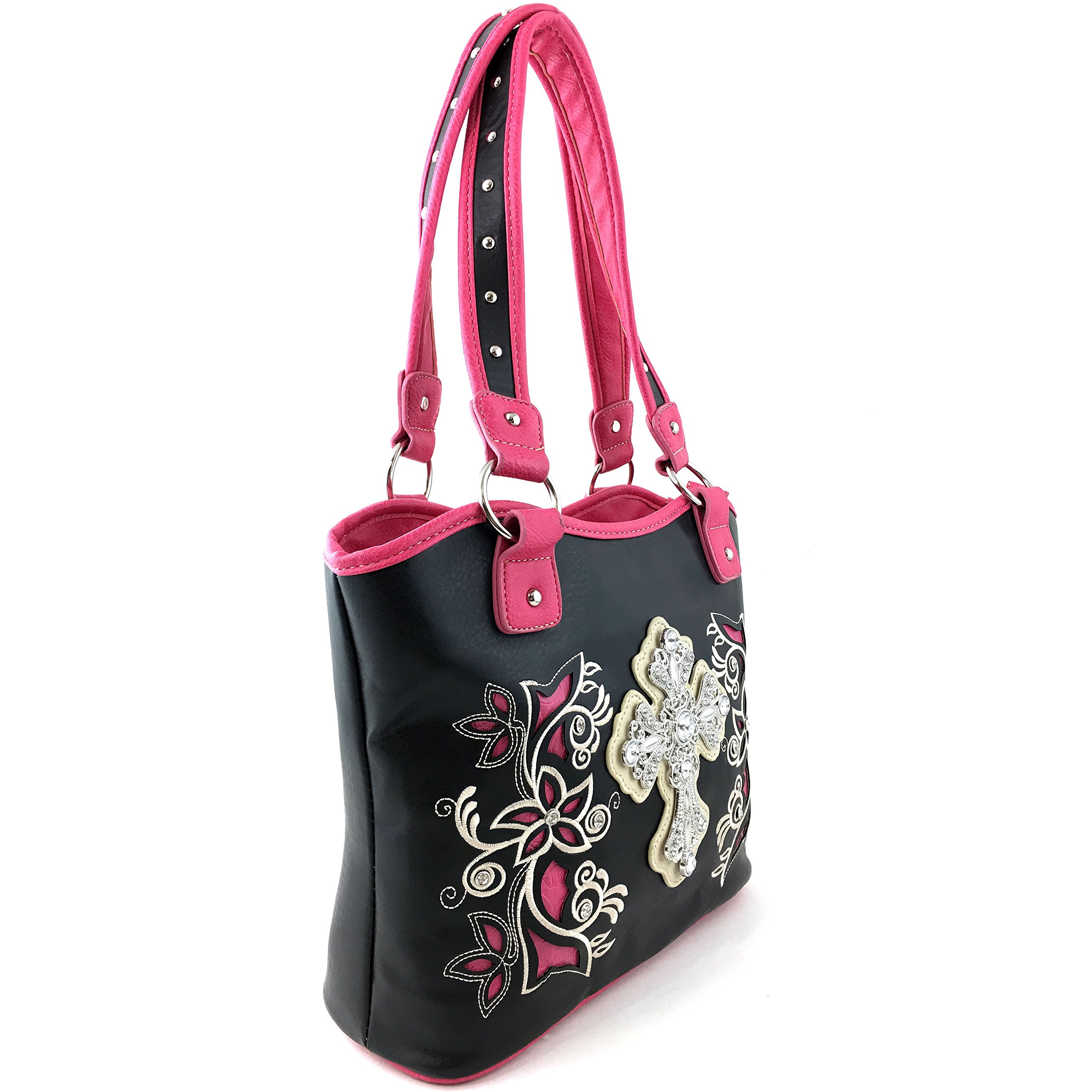 Justin West Embroidery Floral Silver Cross Concealed Carry Handbag Purse Wallet product thumbnail 4