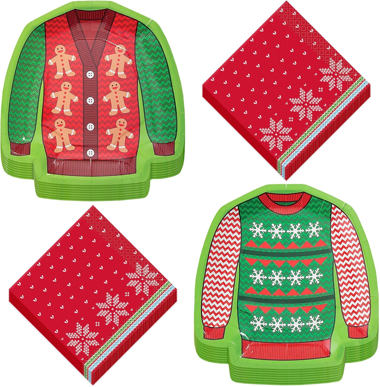 Ugly Sweater Party Supplies - Dessert Plates and Beverage Napkins For Tacky Sweater Holiday Christmas Parties (16 Plates & Napkins)