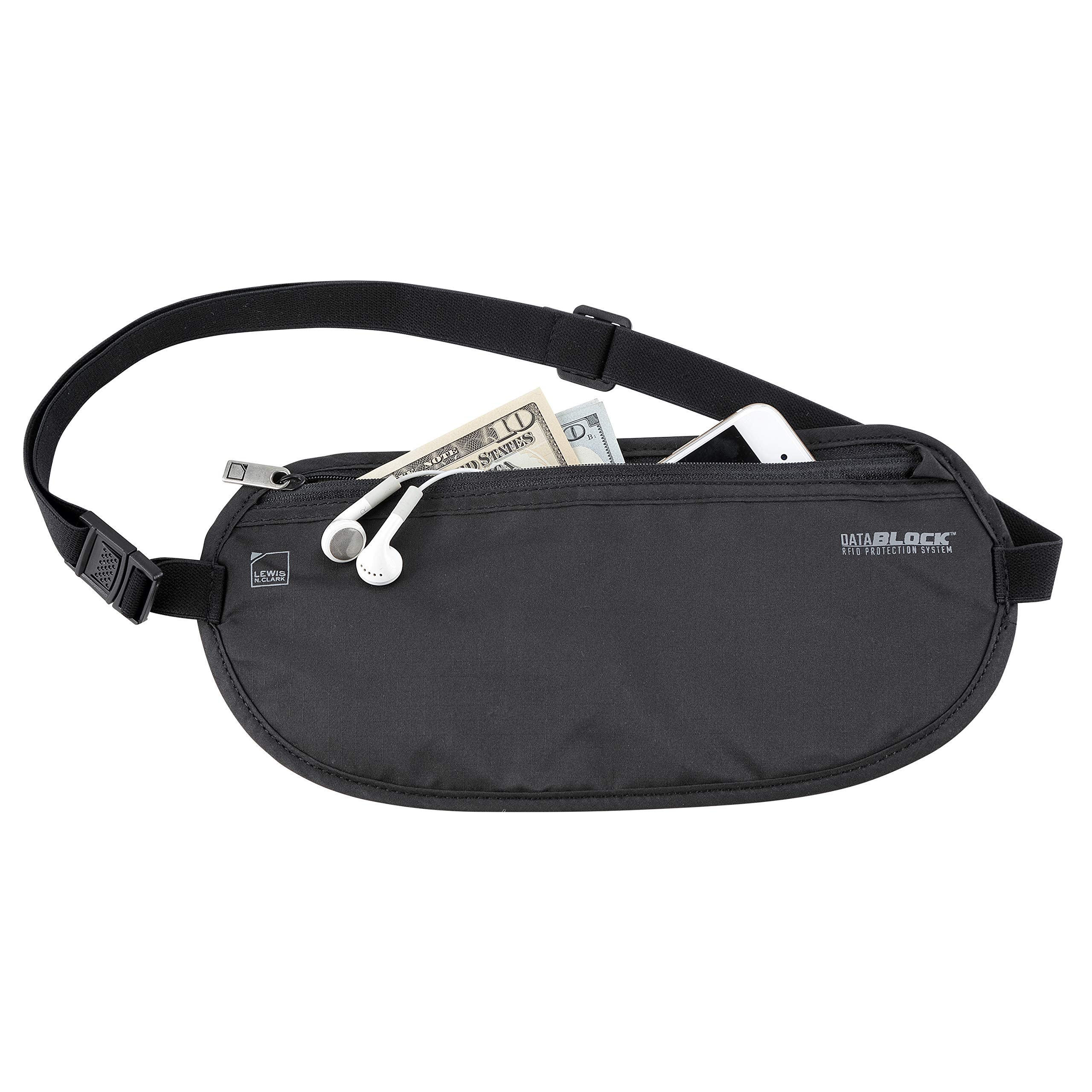 Lewis N. Clark Rfid Blocking Money Belt Travel Pouch Waist Stash + Credit Card, Id, Passport Holder for Women & Men, Black