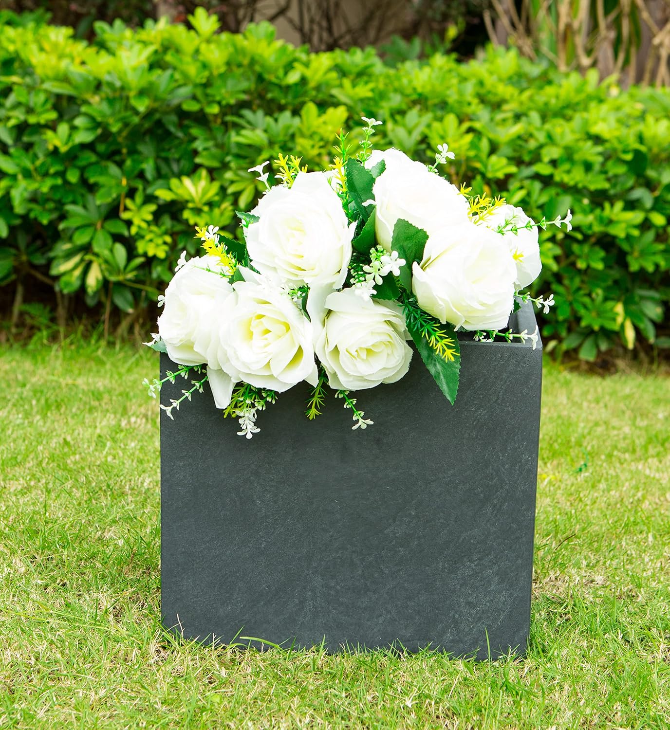 12" H Square Charcoal Concrete/Fiberglass Indoor Outdoor Elegant Planter