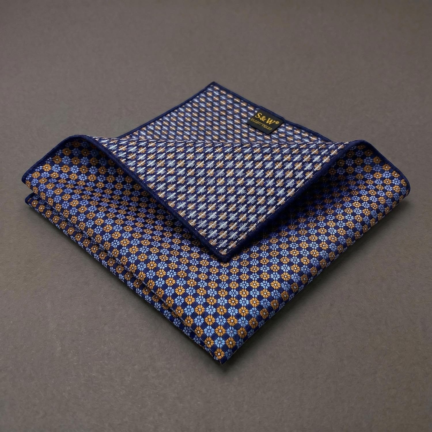S&W SHLAX&WING Pocket Squares for Men Blue Royal Blue Orange Business Wedding Color Edge image 4