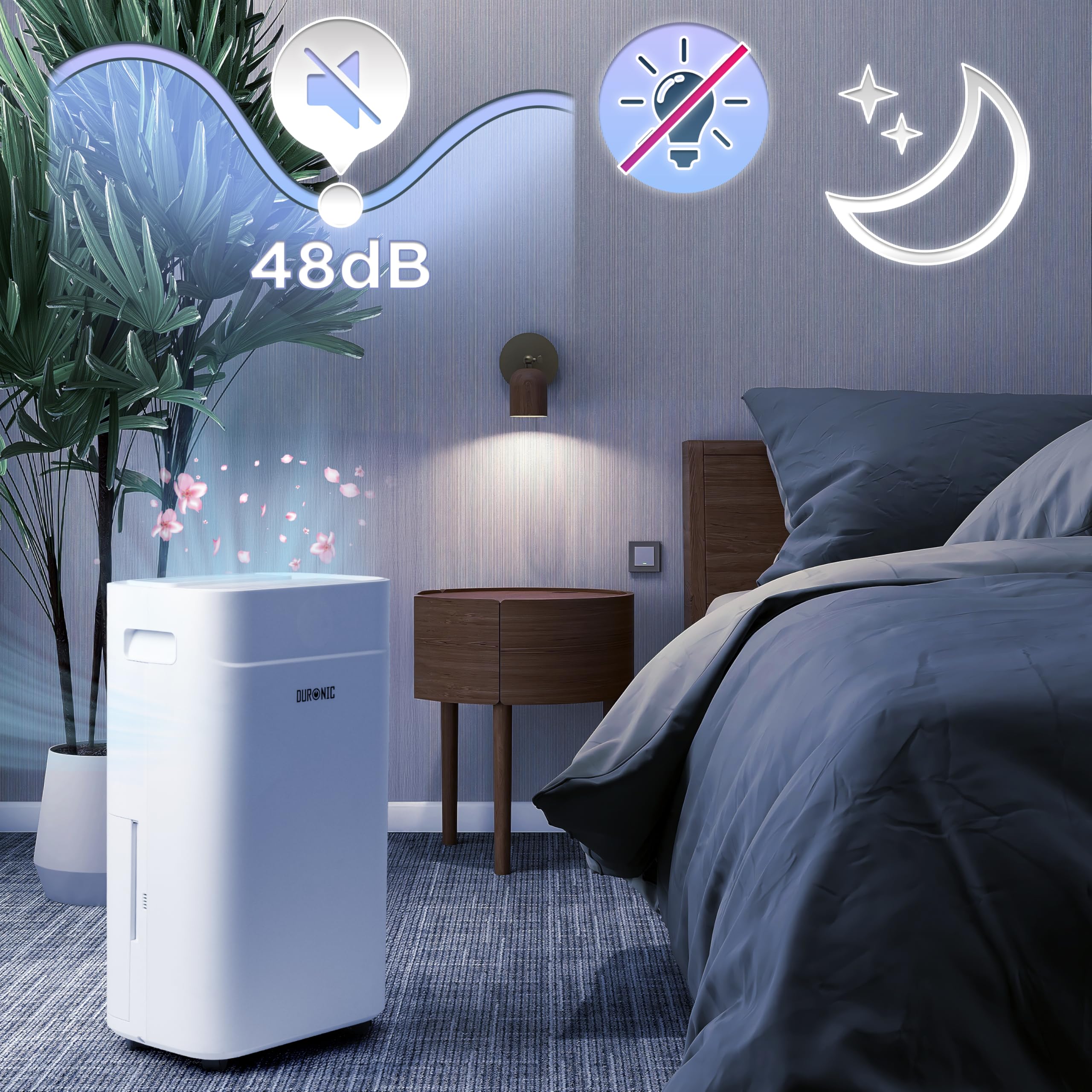 Duronic DH201 Deshumidificador 440 W hasta 20 L al Día, Depósito de 5,1 L | Drenaje Continuo, Temporizador 1-24 h, Control de Humedad 30-80%, Secado de Ropa, Silencioso 48 dB, con Ruedas, Hogar