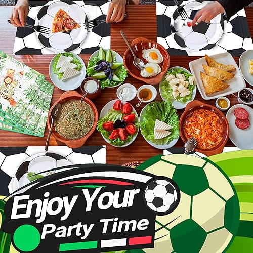 Miniatura 5 de Paquete de 120 piezas de suministros de fiesta de fútbol, platos de papel, servilletas, tenedores, decoración de cumpleaños para niños para 30